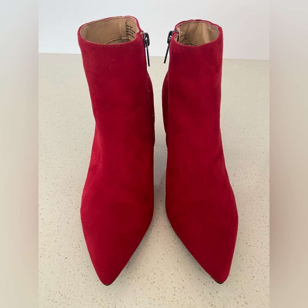 Red Faux Suede Ankle Boots